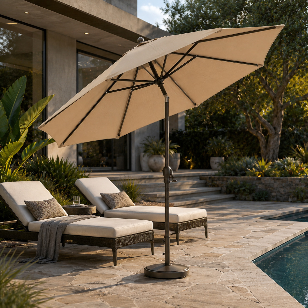 Ombrellone Da Giardino A Manovella Parasole Balcone Air Vent Inclinazione Regolabile Anti UV Impermeabile Mare Spiaggia Piscina Terrazzo 2.7 M Beige