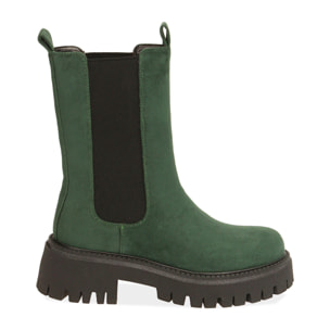 Botas Chelsea de microfibra verdes, tacón 5,5 cm.