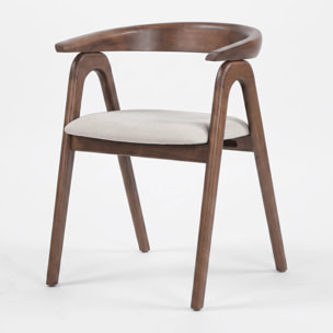 Chaise en bois d'hévéa marron et tissu beige - Hawa