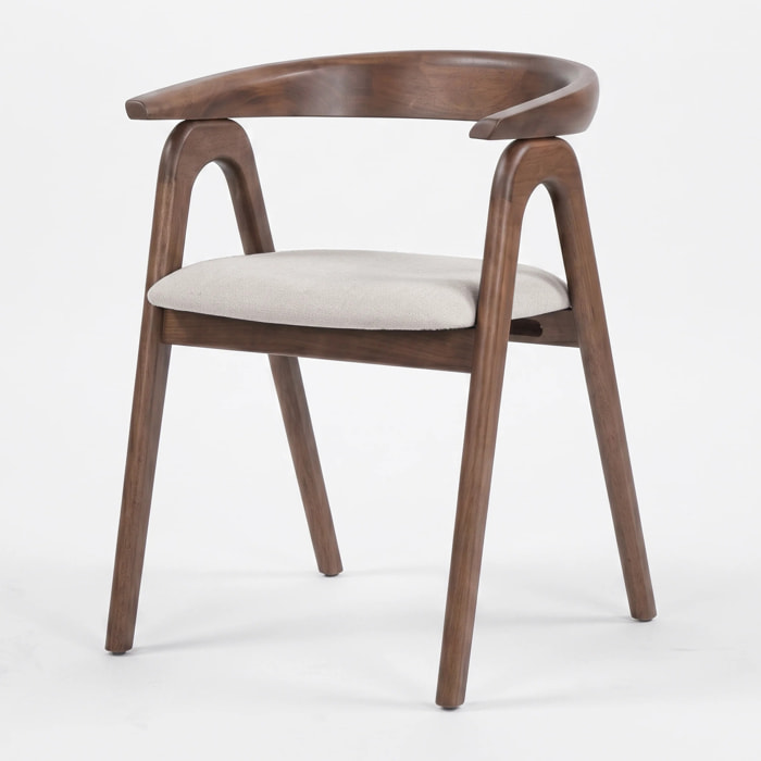 Chaise en bois d'hévéa marron et tissu beige - Hawa