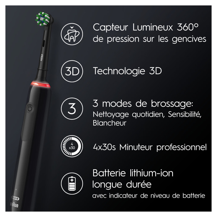 NPI Oral-B - Pro 3 Avec Etui de Voyage - Noir - Brosse À Dents Électrique