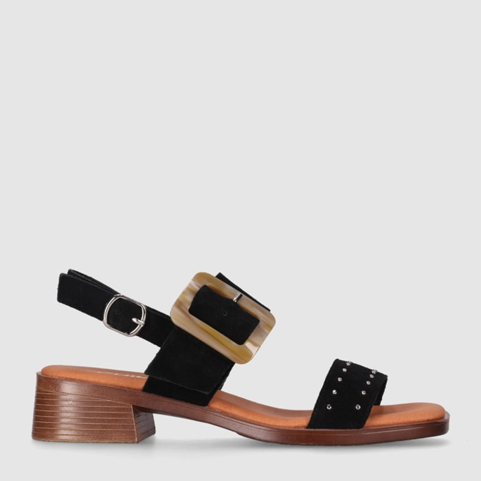 Sandalias de Serraje - Negro - Tacón: 4 cm