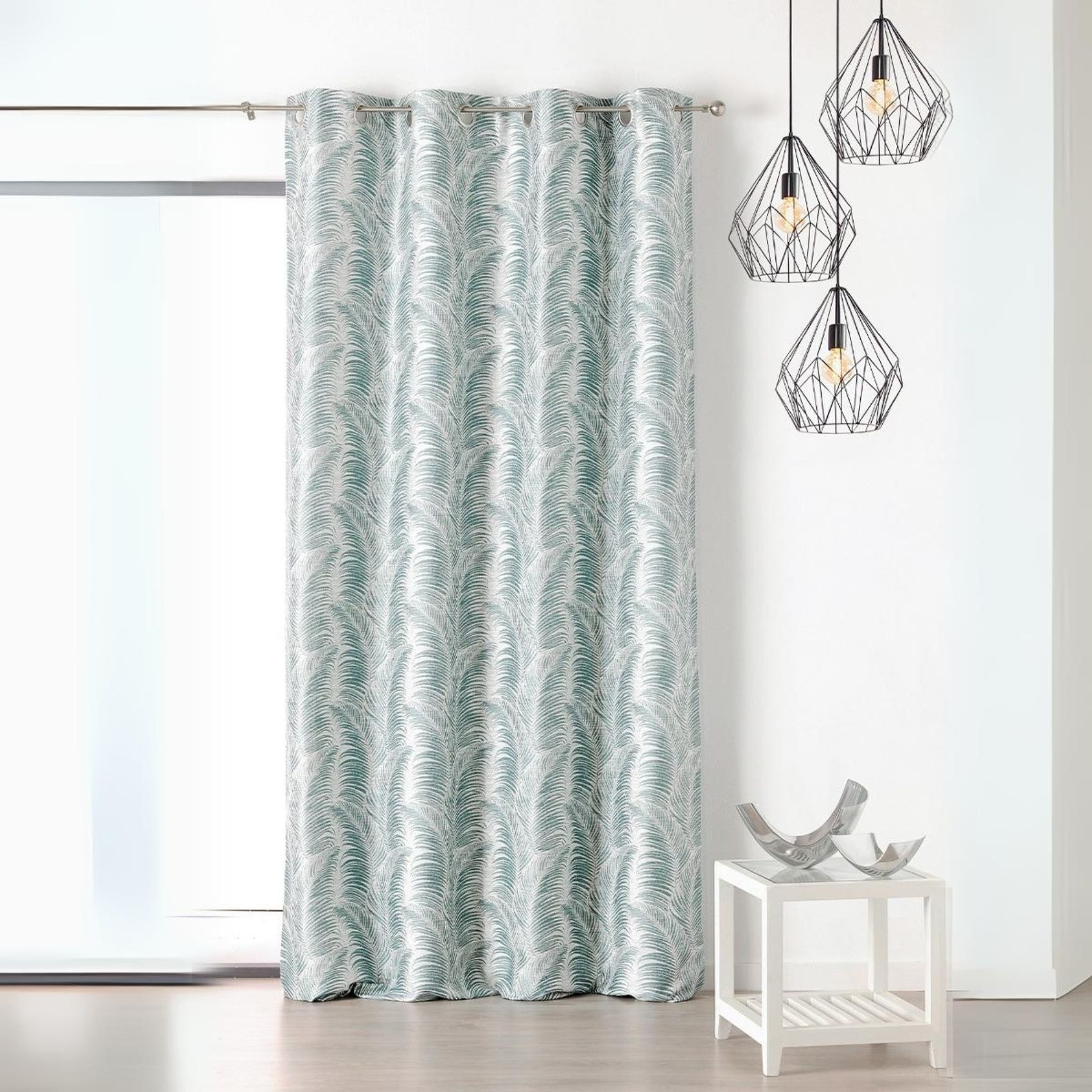 Rideau à oeillets aux motifs palmes - Bleu