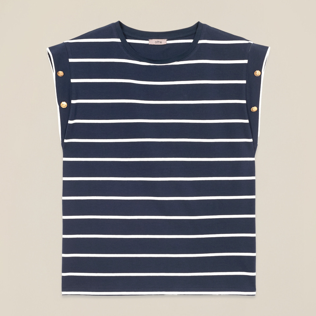 Oltre - Camiseta a rayas con botones decorativos - Azul