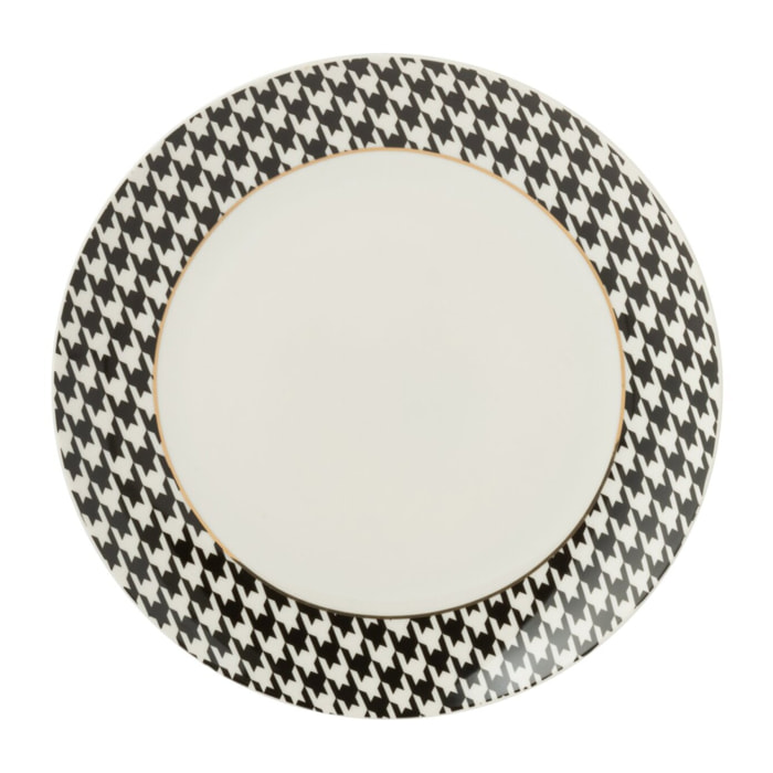 J-Line assiette Pied-De-Poule - porcelaine - blanc/noir - medium - boîte de 4