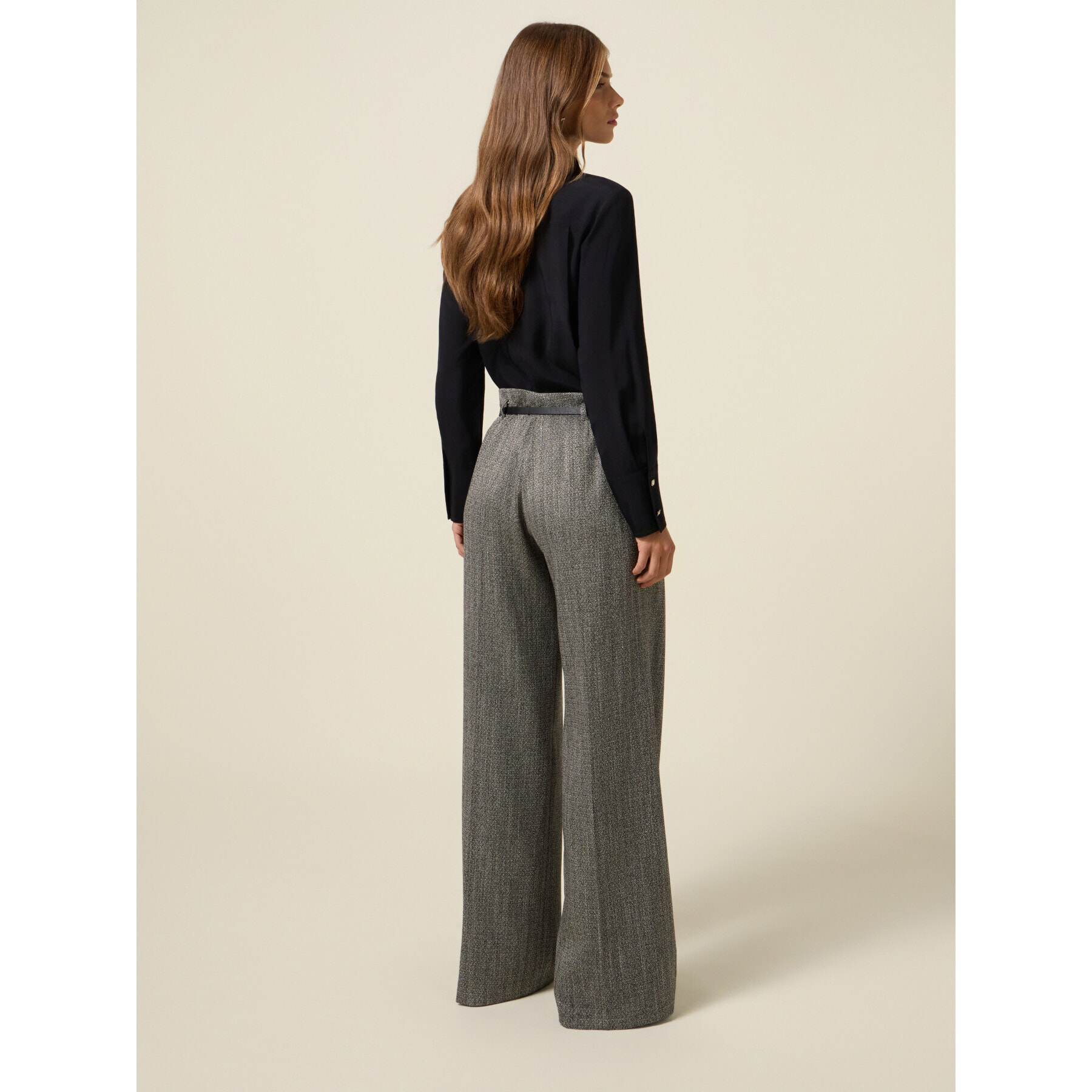 Oltre - Pantalones palazzo de franela a rayas - Gris