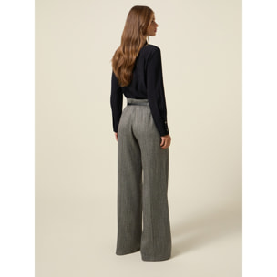 Oltre - Pantalones palazzo de franela a rayas - Gris