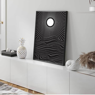 Affiche encadrée abstraite soleil lignes noires Affiche + cadre en métal - Noir