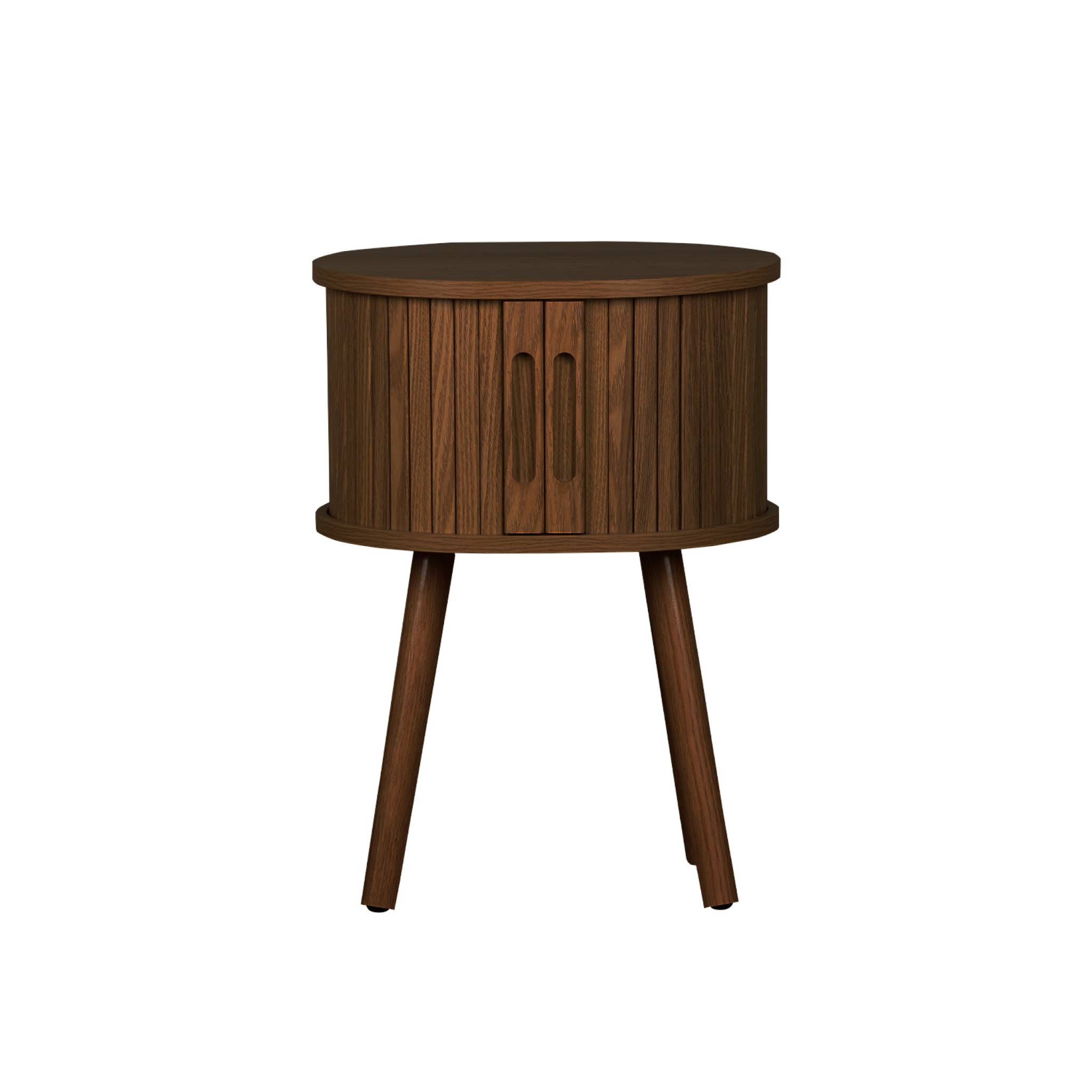 Lot de 2 tables de chevet ovale 2 portes coulissantes poignées creusées. effet bois rainuré. L40 x l34 x H54.8cm