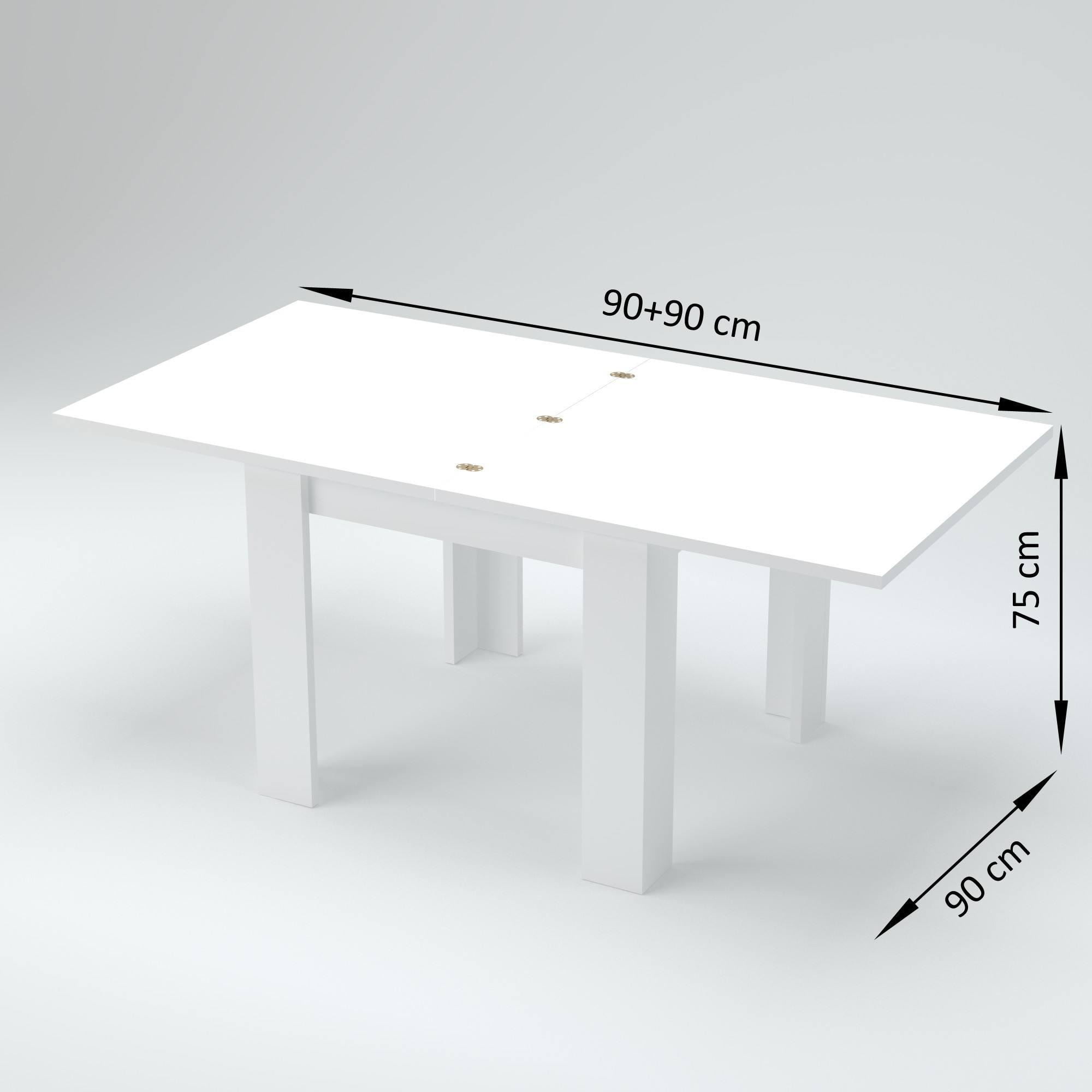 Tavolo da pranzo con apertura a libro, Made in Italy, Consolle ausiliare da cucina, Tavoloallungabile, cm 90x90h75, colore Bianco lucido