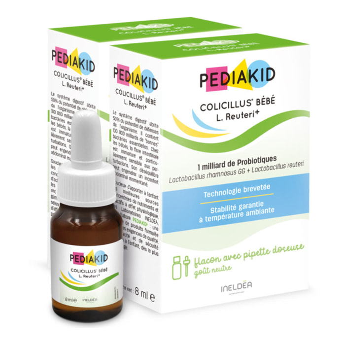 PEDIAKID - Colicillus® Bébé - Suspension Huileuse à base de Lactobacillus Rhamnosus GG - Teneur Garantie 1 Milliard par Prise - Réduit les Contractions Abdominales - Goût Neutre - Lot de 2