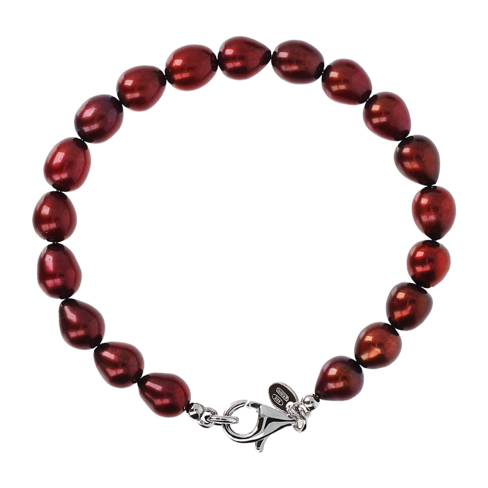 Bracciale in Argento 925 con Perle d'Acqua Dolce Rosse Ø 6.5/7x8.5/9 mm