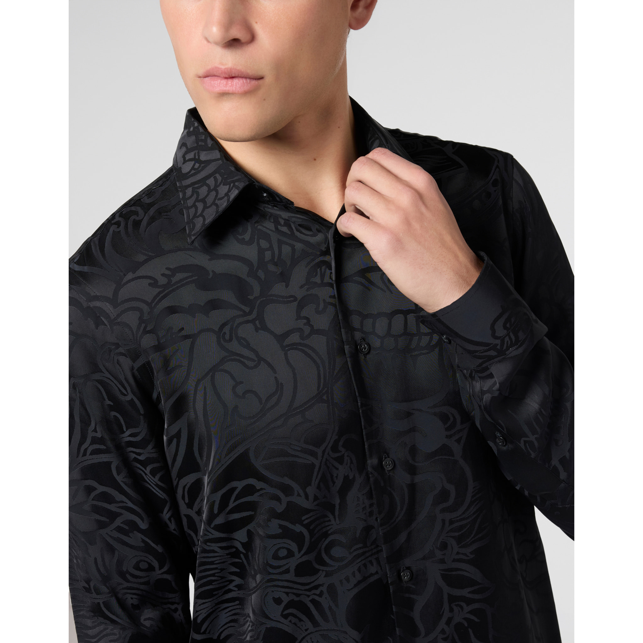 PHILIPP PLEIN Loose Fit Silk Shirt Dragon Skull
