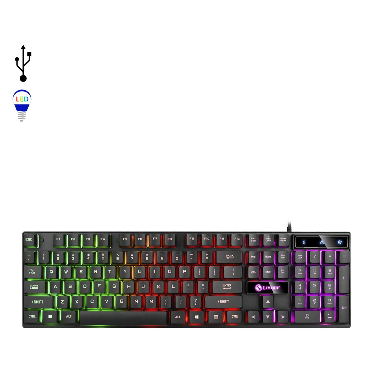 DAM Teclado gaming TX30 con luces RGB. 44,5x3x14 Cm. Color: Negro