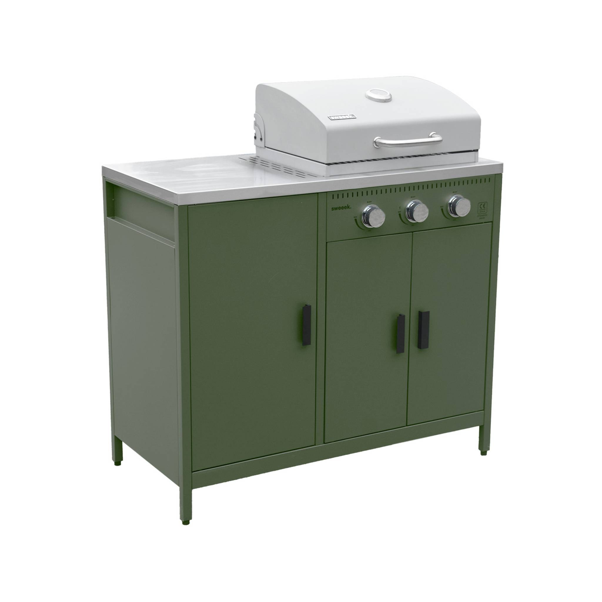Cuisine d'extérieure 3 modules avec barbecue gaz 3 brûleurs sur pieds, thermomètre NAXOS BARBECUE GAZ + 2 MODULES