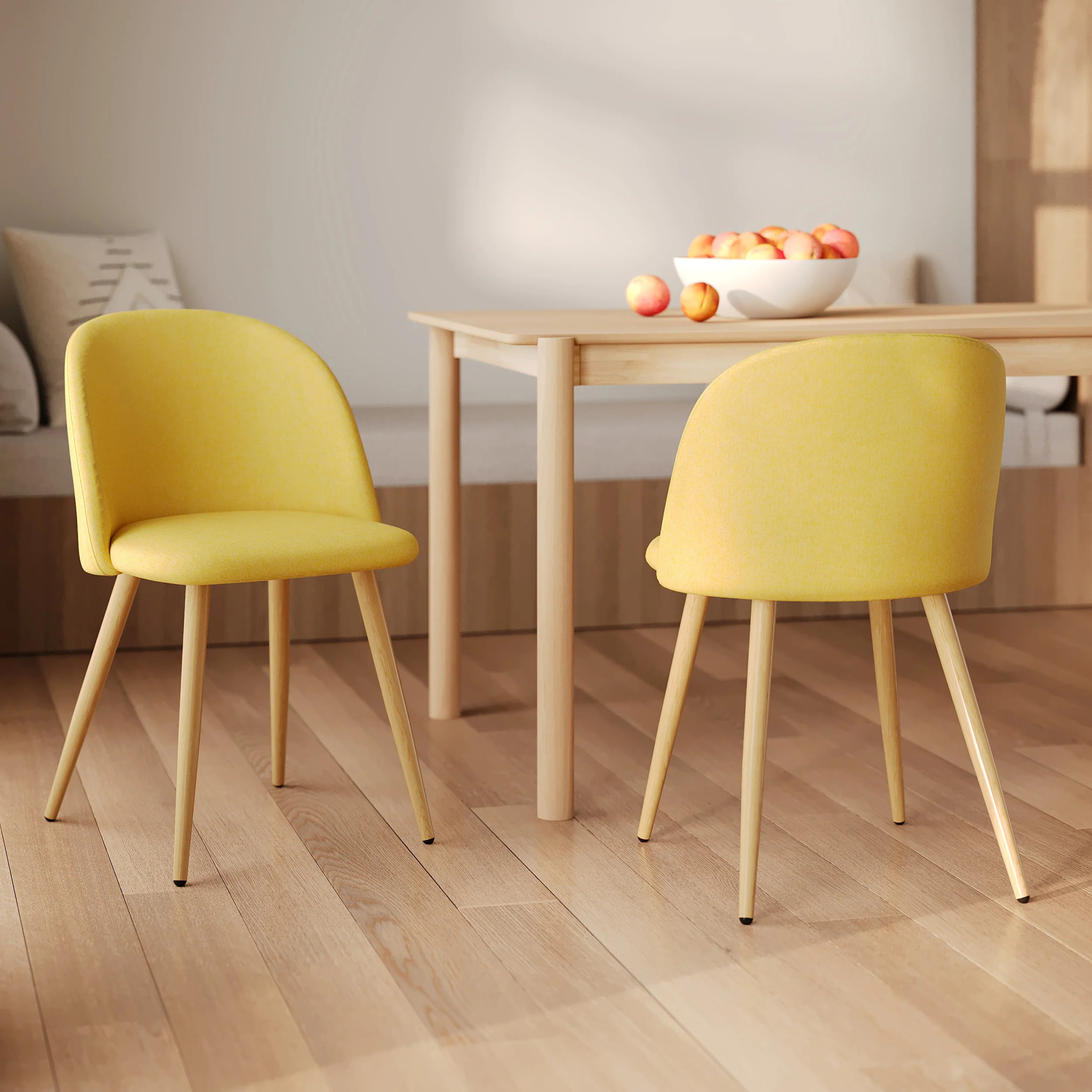 Lot de 2 chaises en tissu jaune et pieds en métal - Cozy
