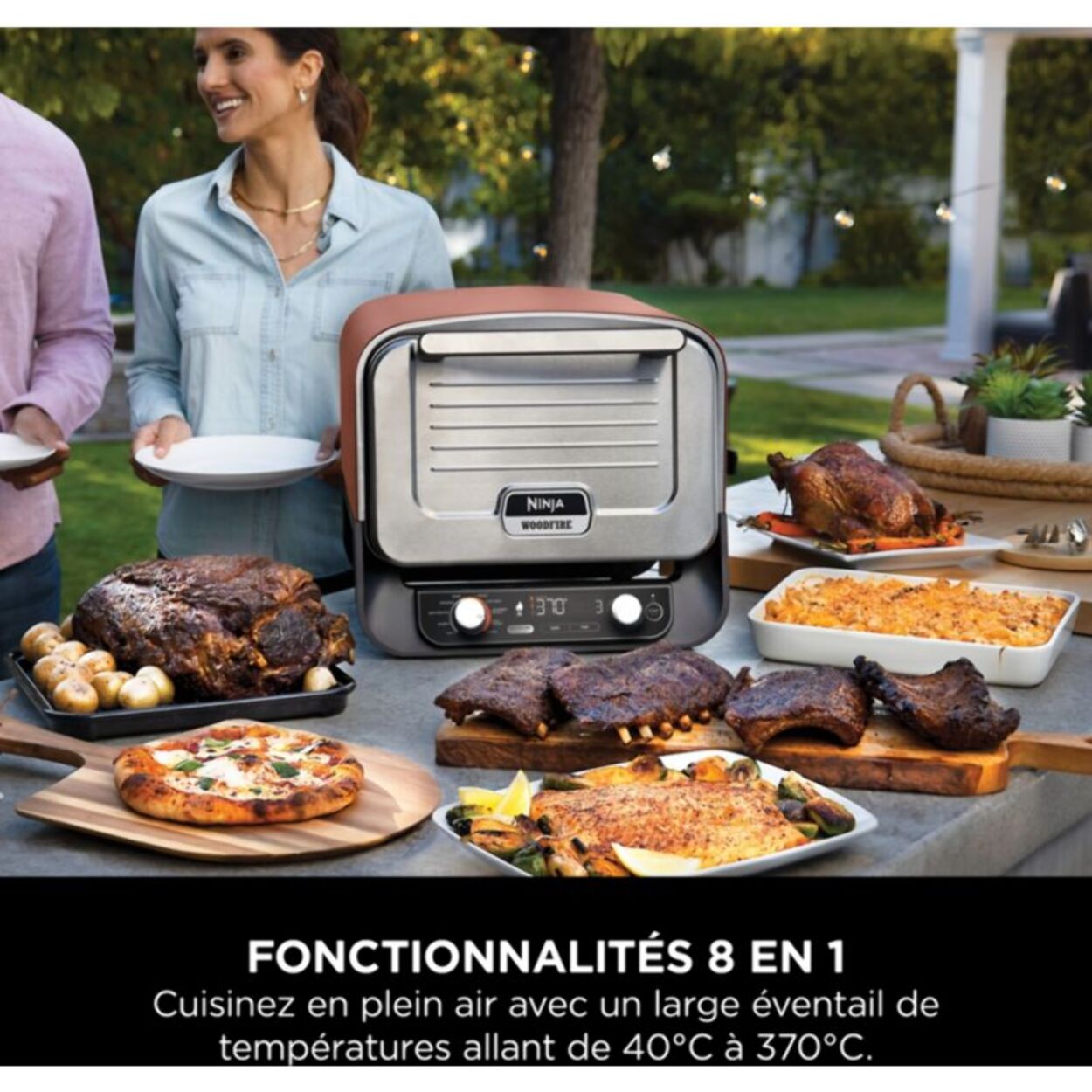 Four à pizza électrique NINJA Woodfire OO101EU orange inox, 1 pizza 30 cm, préchauffage 15 min, jusqu'à 370°C