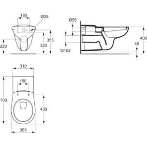 PORCHER WC suspendu rallongée 70 PMR Matura