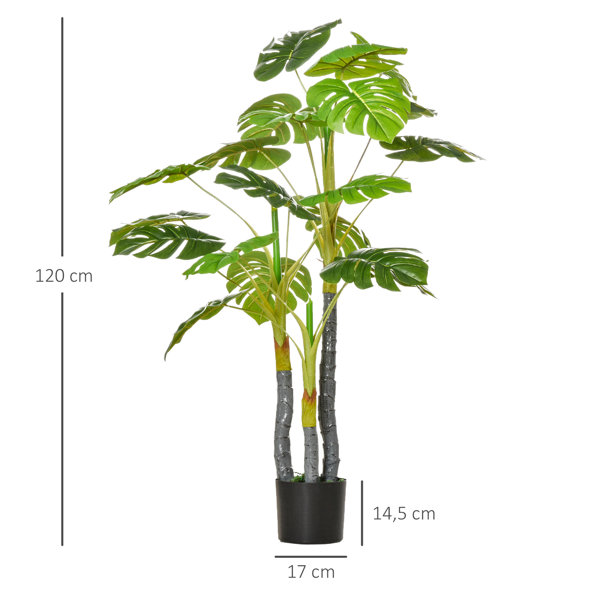 Planta Monstera Artificial 120 cm con Maceta y 20 Hojas Realistas Planta Tropical Decorativa para Hogar Salón Dormitorio Interior y Exterior Verde