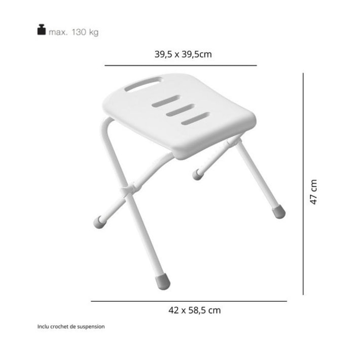 Tabouret de douche pliable Blanc - Max 130kg Spirella