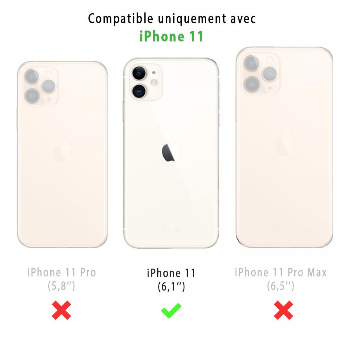 Coque iPhone 11 effet cuir grainé noir Rêveuse corail et parme Design La Coque Francaise