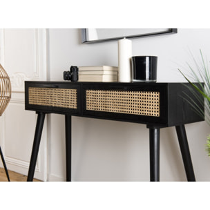 ANGELO - Console noire bois 2 tiroirs cannage