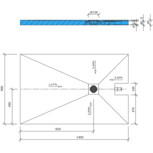 Receveur à carreler 140 x 90 cm WEDI Fundo Plano, bonde intégrée + kit d'étanchéité