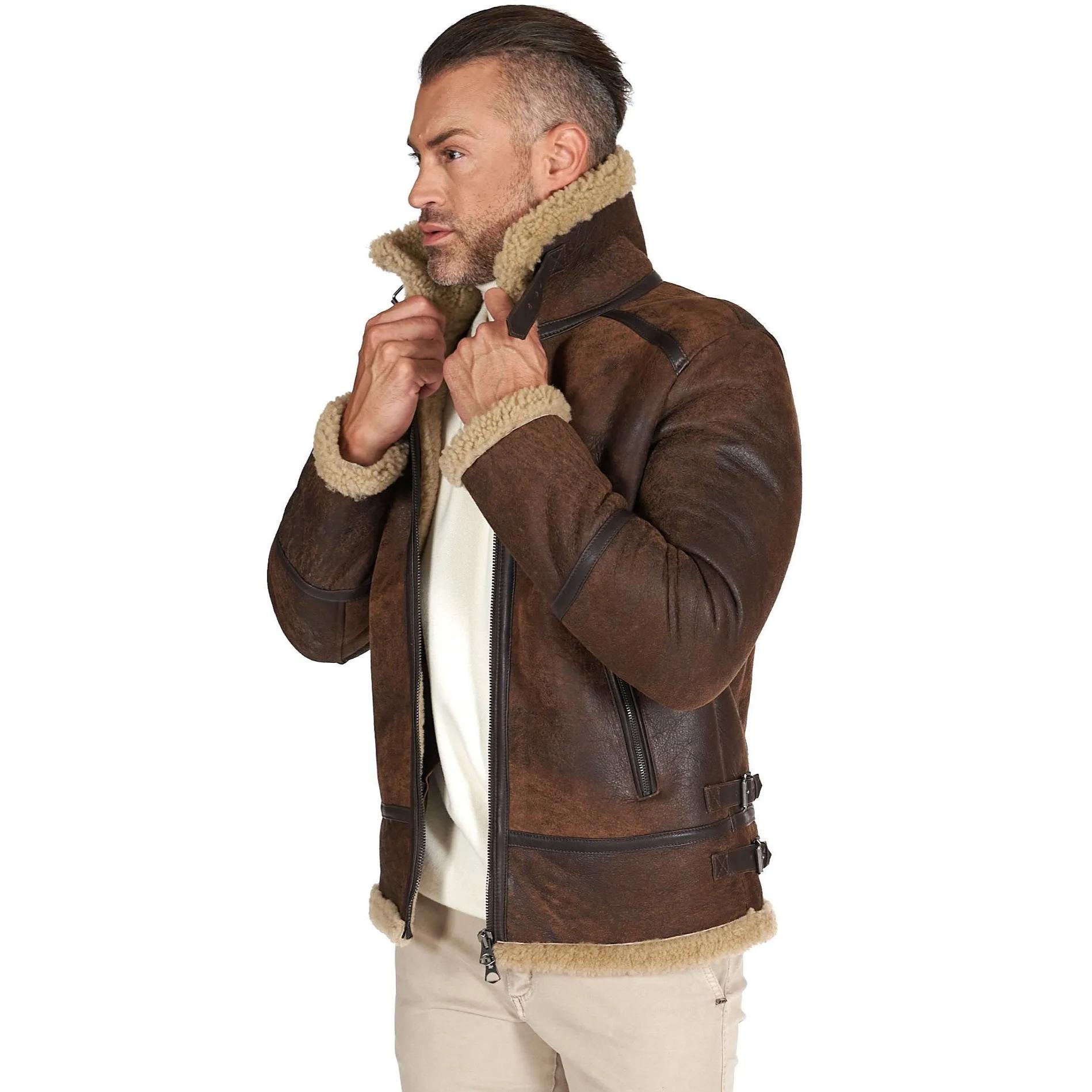 Montone Shearling testa di moro uomo collo camicia con fibbia