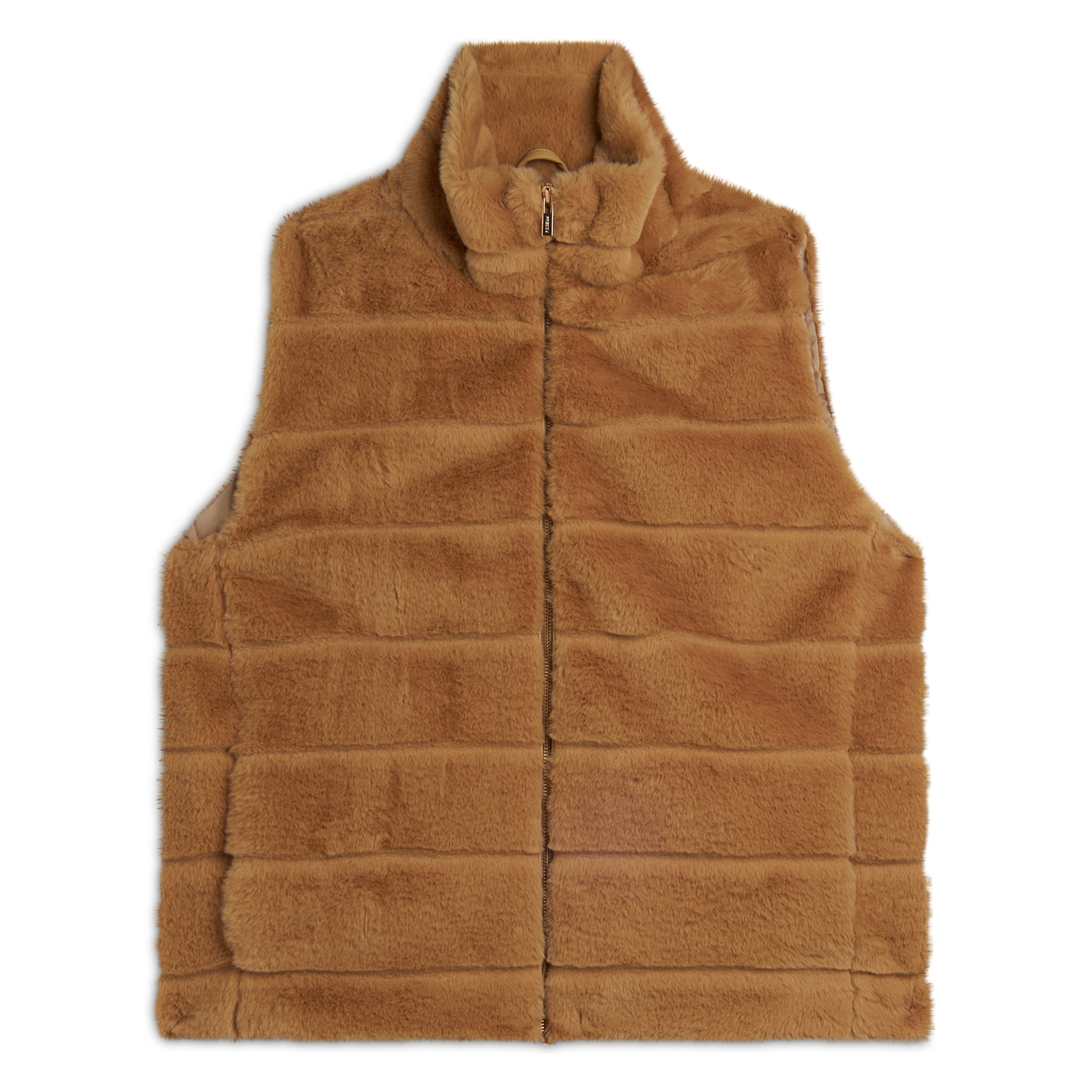 Gilet donna zip e collo alto in Pelliccia Sintetica rigata