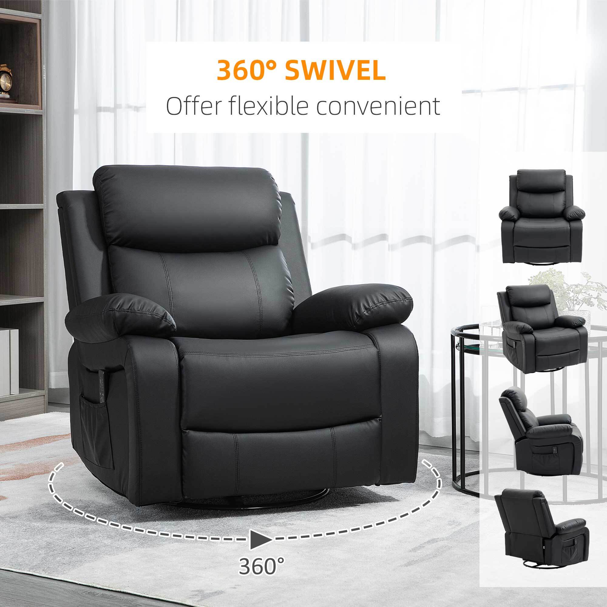 Fauteuil de massage et relaxation électrique  inclinable pivotant repose-pied télécommande noir