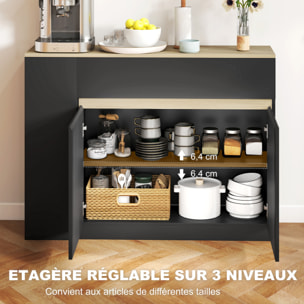 Buffet design bicolore noir effet chêne clair 2 portes étagère grand tiroir avec séparateur 3 niches