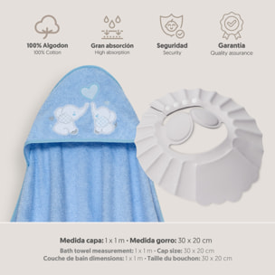 Capa Baño 1X1 Mod Parejita Elefante+Gorro Azul