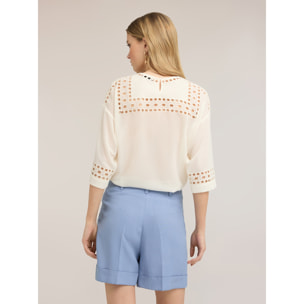 Motivi - Blusa de georgette con bordados ajouré - Beige