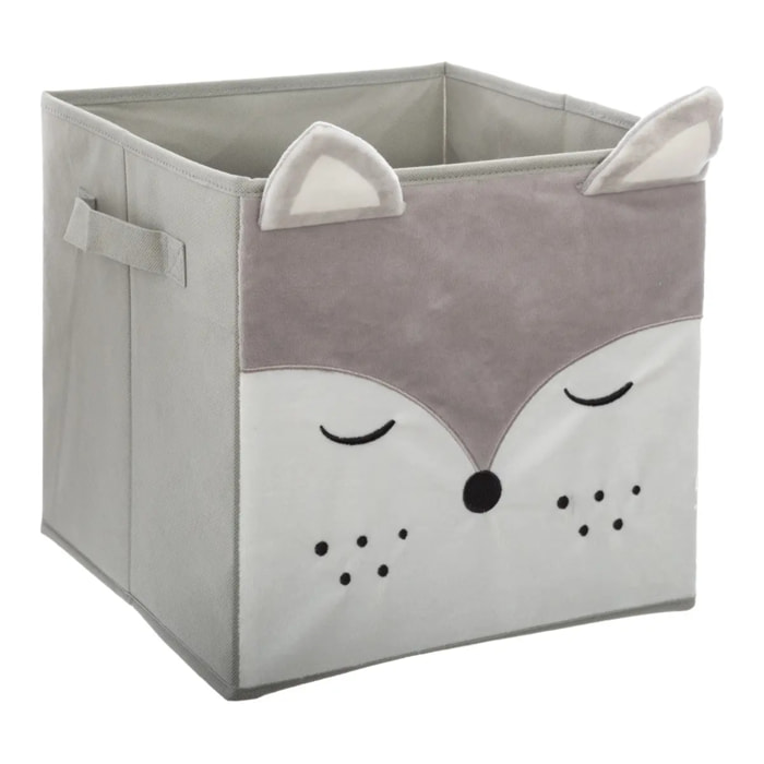 Bac de rangement enfant "Renard" - velours - gris