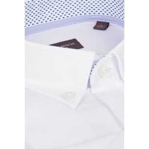 camicia uomo 1 bottone button down slim Armaturato Fantasia Bianco e Bianco
