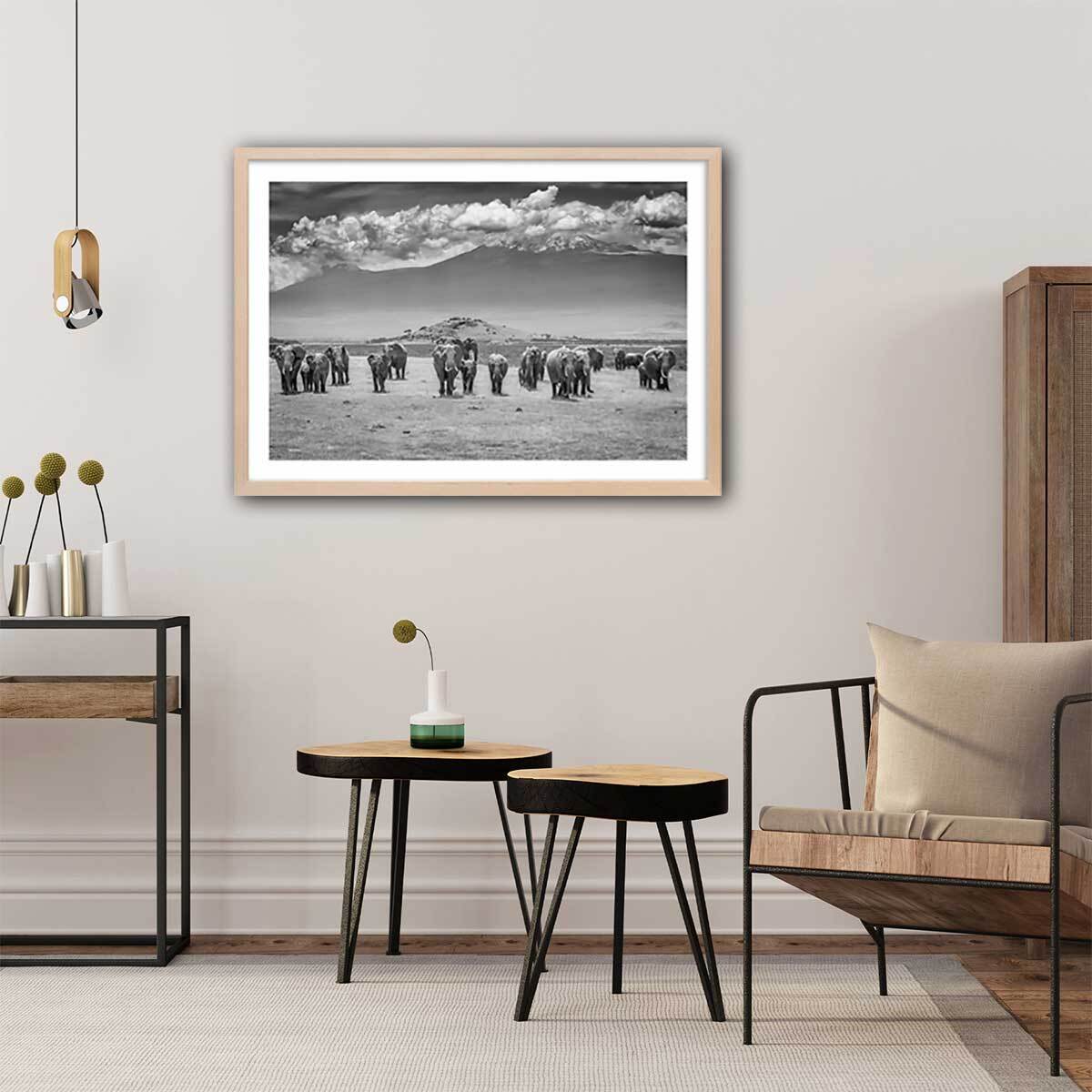 Affiche mysterieux voyage des éléphants Affiche + cadre en bois - Chêne