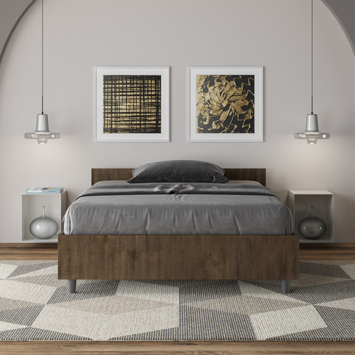 Cama de una plaza y medio con almacenaje 120x200 nogal Nuamo