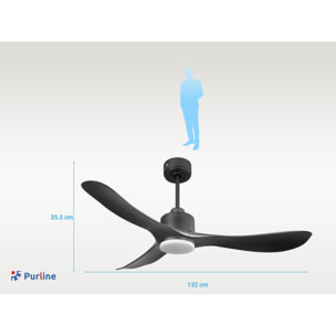 Ventilador de techo Reversible Termostato Dimable Wifi Motor DC Techos Inclinados Mando a Distancia Luz tres tonos Hypersilence Memoria TiomanD132C03LED65252 PURLINE