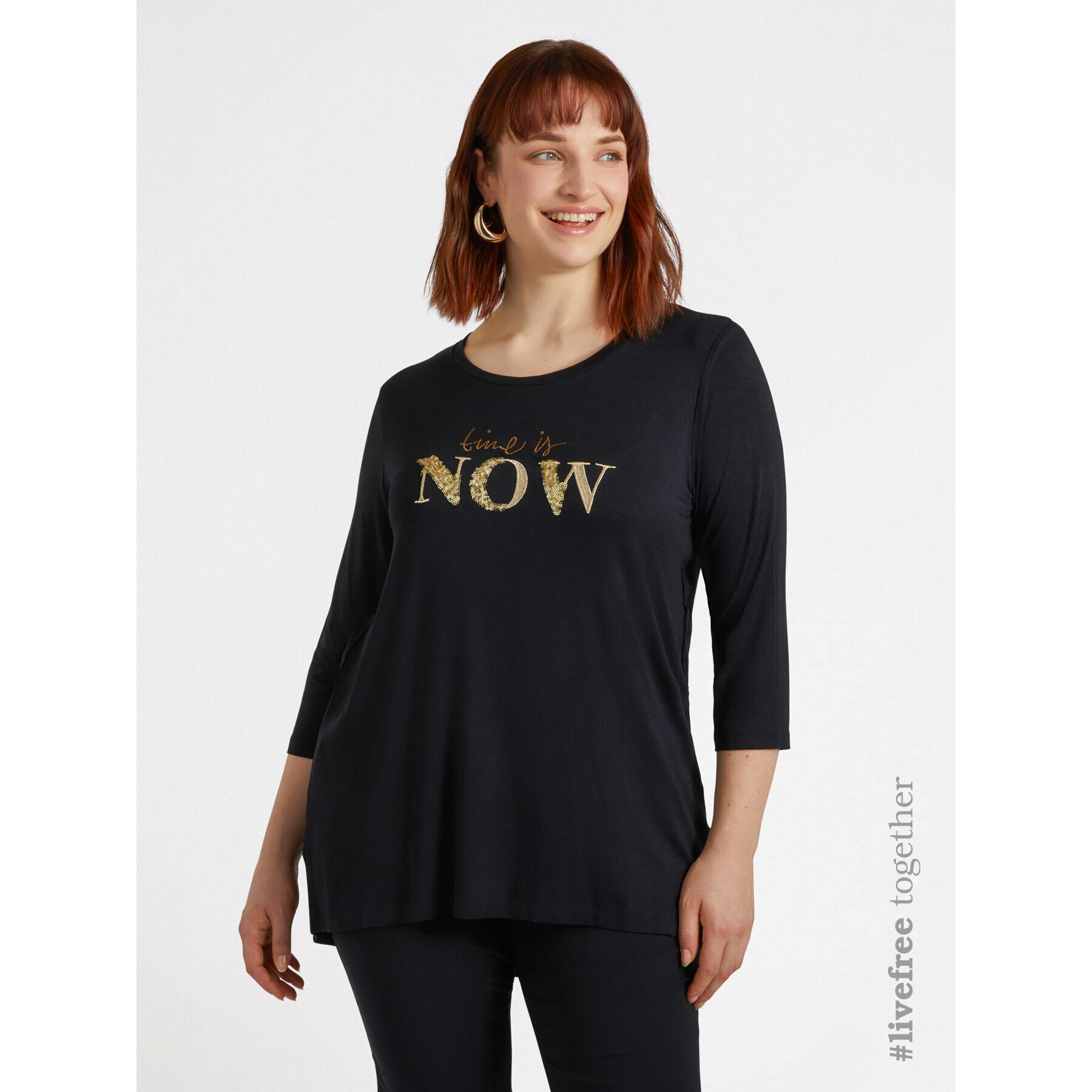 Fiorella Rubino - Camiseta bordada de viscosa LENZING™ ECOVERO™ - Negro
