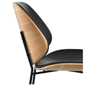 Chaise en bois foncé, PU noir et pieds en métal noir - Hector