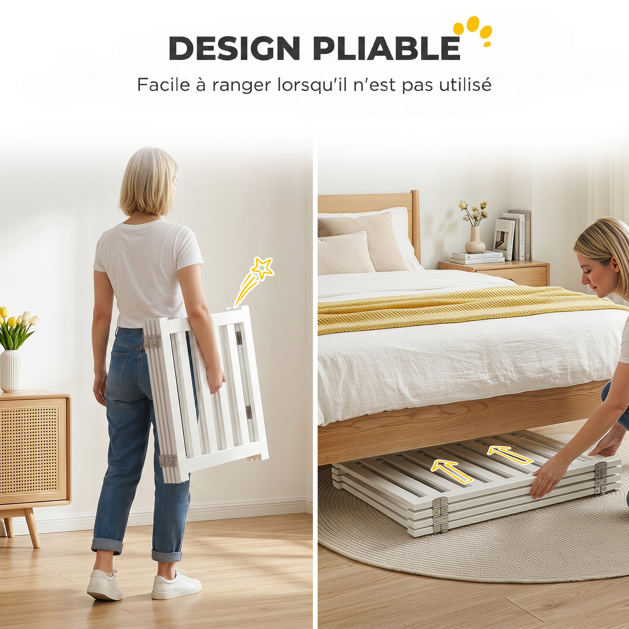 Barrière de sécurité chien pliable modulable autoportante avec porte max. 205 x 60 cm MDF blanc