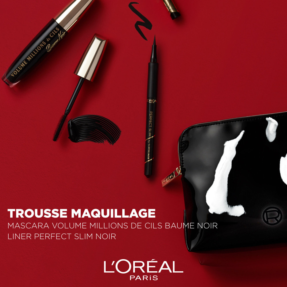 L'Oréal Paris Trousse Femme Luxe - Mascara Volume Millions de Cils Baume Noir + Eyeliner Perfect Slim Noir