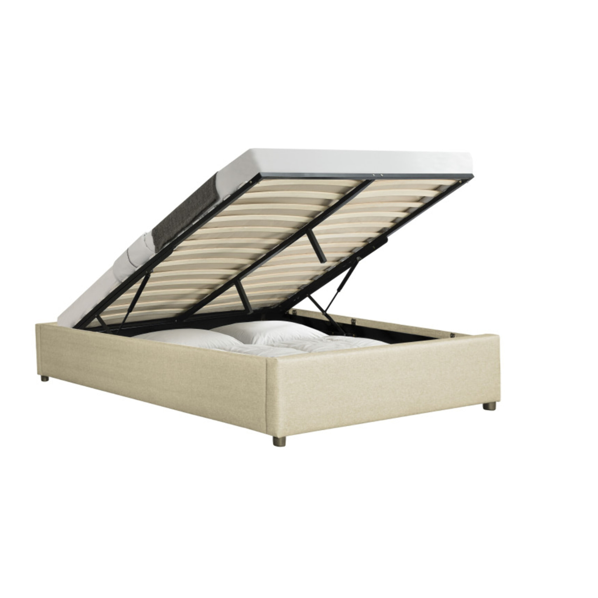 Lit coffre avec sommier Otto - Beige - Tissu