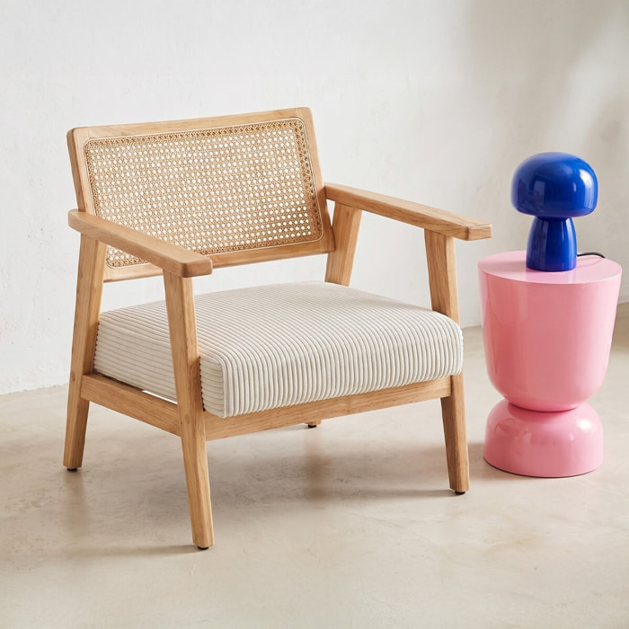 Fauteuil en velours côtelé et cannage - TIM