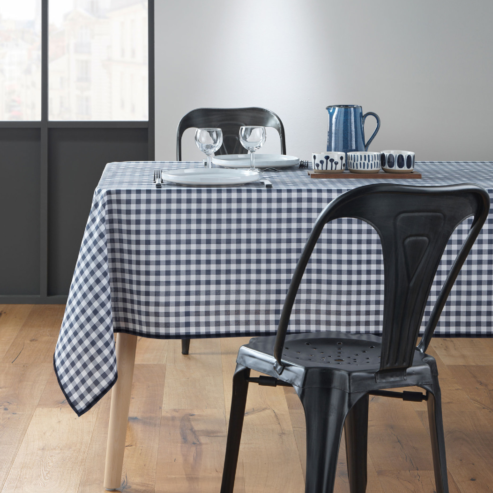 Nappe Carrée Infroissable Vichy Bleu Antitache - Bleu