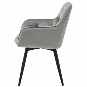 Sedia girevole Jork in velluto grigio argento con gambe nere