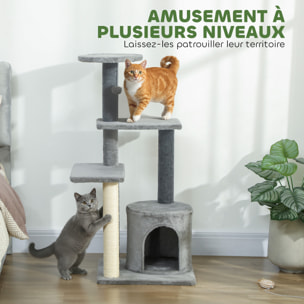 Arbre à chat gris niche 3 plateformes griffoir boule