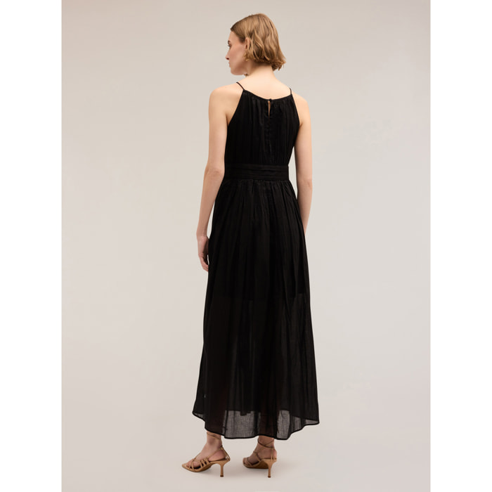 Motivi - Vestido largo con inserto bordado - Negro