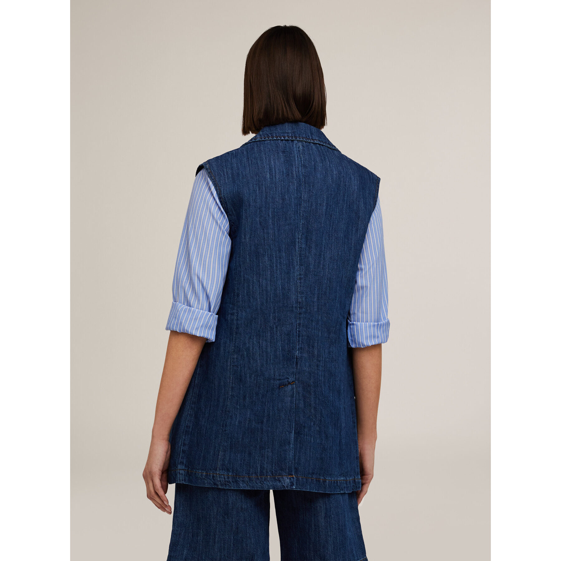 Motivi - Gilet doppiopetto over in denim misto lino - Blu