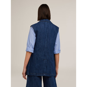 Motivi - Gilet doppiopetto over in denim misto lino - Blu
